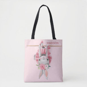 Cute Ballerina Pink Ballet Bunny Personalised Tote Bag