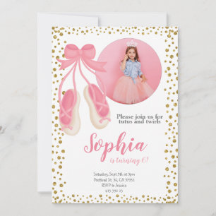 Cute Ballerina Pink Gold Glitter   Girl Birthday Invitation