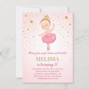 Cute Ballerina Pink Gold Glitter   Girl Birthday Invitation
