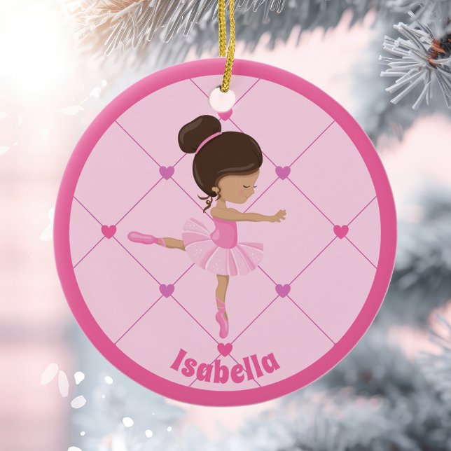 Cute Ballerina Pink Personalised Girls Christmas Ceramic Ornament (Creator Uploaded)