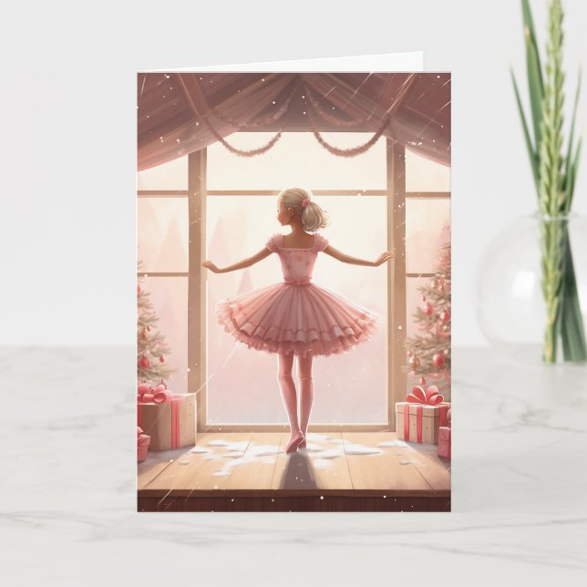 Cute Ballerina Pink Room Chic Winter Christmas Holiday Card (Front)