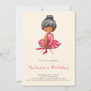 Cute Ballerina Pink Tutu Black Girl Birthday Invitation