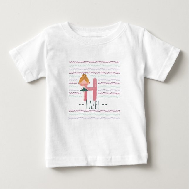 Cute Ballerina Plush Pink Letter H Toddler Baby T-Shirt (Front)