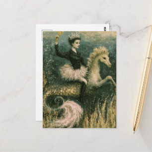 Cute Ballerina Queen on Her Mermaid Seahorse Postcard