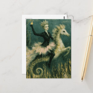 Cute Ballerina Queen on Her Seahorse Postcard