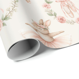 cute ballerina rabbit and flowers wrapping paper
