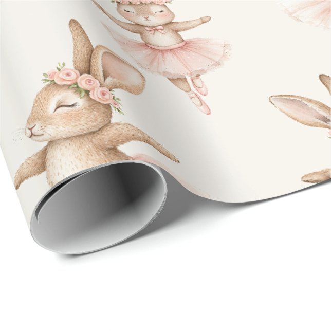 cute ballerina rabbits in pink tutus wrapping paper (Roll Corner)