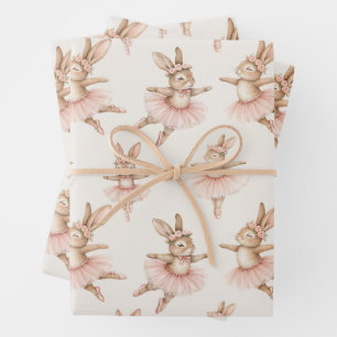cute ballerina rabbits in pink tutus wrapping paper sheet
