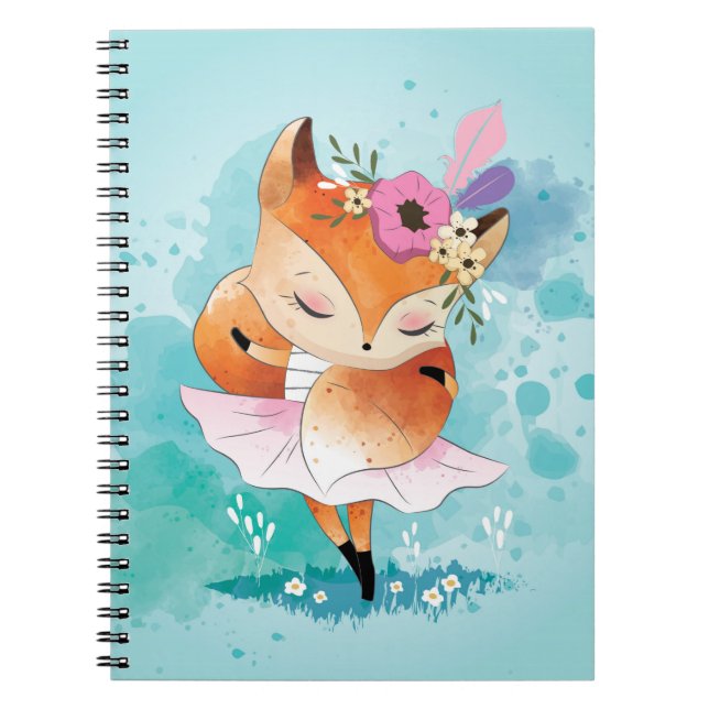 Cute Ballerina Red Fox Notebook (Front)