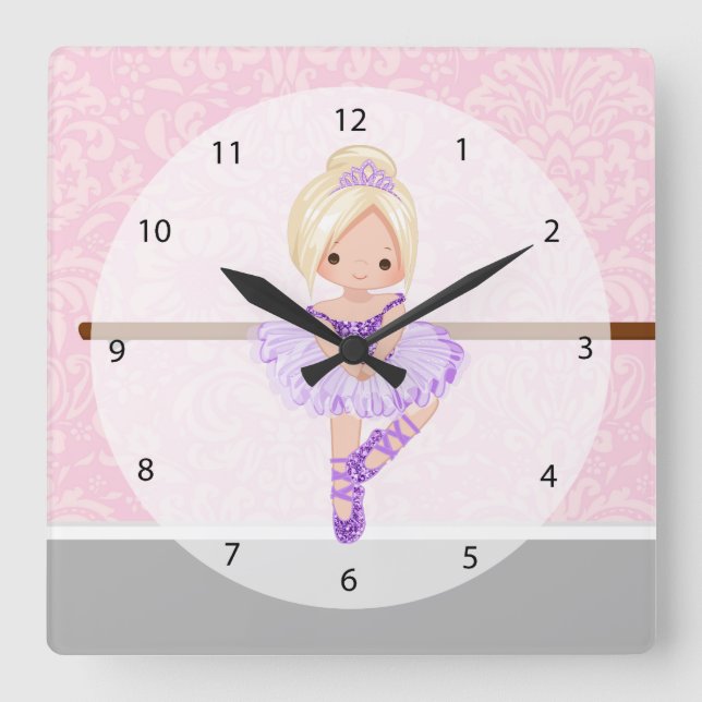 Cute ballerina square wall clock (Front)