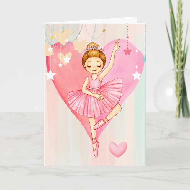 Cute Ballerina Stars and Heart Blank Note Card (Front)