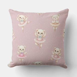 Cute Ballerina Teddy Bear Blush Pink Throw Pillow