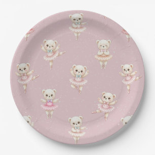 Cute Ballerina Teddy Bear Blush Pink Throw Pillow Paper Plate