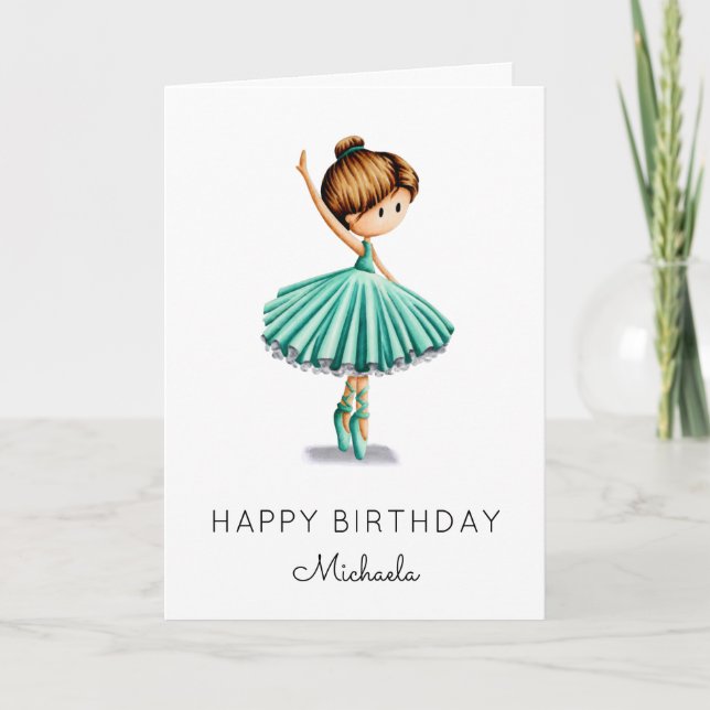 Cute Ballerina Turquoise Tutu Girl Birthday  Card (Front)