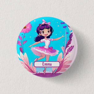Cute Ballerina With Customisable Nametag 3 Cm Round Badge