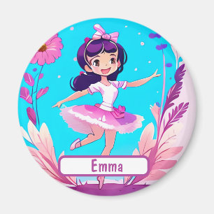 Cute Ballerina With Customisable Nametag Magnet