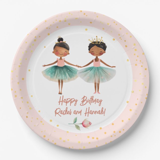 Cute Ballerinas Ballet Pink Double Birthday Paper Plate (Front)