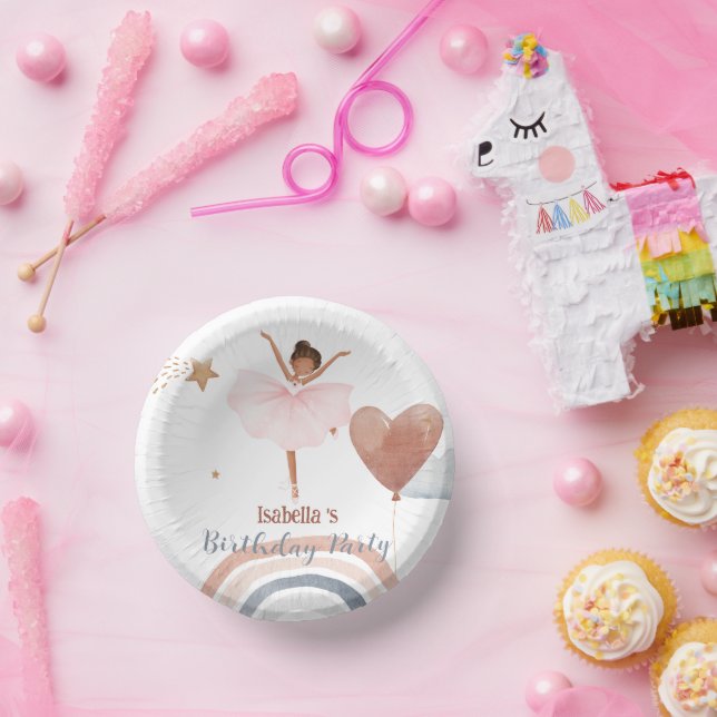 Cute Ballet afro Balloon Birthday girls party Paper Plate (Party)