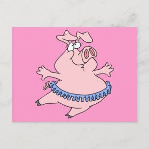 cute ballet ballerina piggy in a tutu pig postcard
