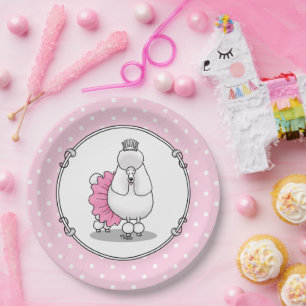 Cute Ballet Ballerina Princess Poodle Dog (white) Paper Plate