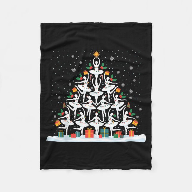 Cute Ballet Christmas Tree Dancer Women Girls Xmas Fleece Blanket (Front)