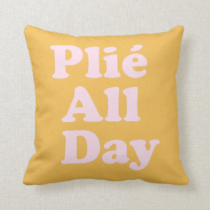 Cute Ballet Dance Typography in Yellow and Pink Cushion