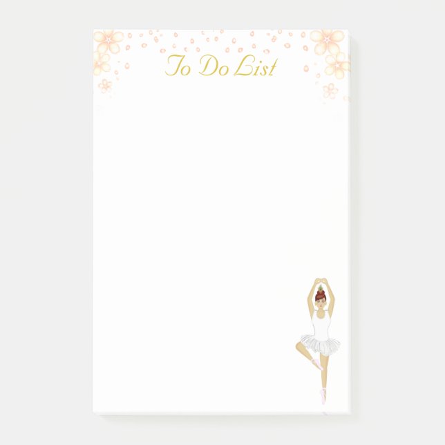 Cute Ballet Dancer in White & Flowers To Do List Post-it Notes (Front)