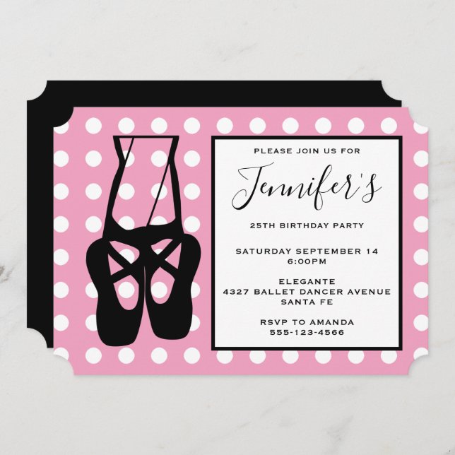 Cute Ballet Dancer Legs & Slippers Birthday Invitation (Front/Back)