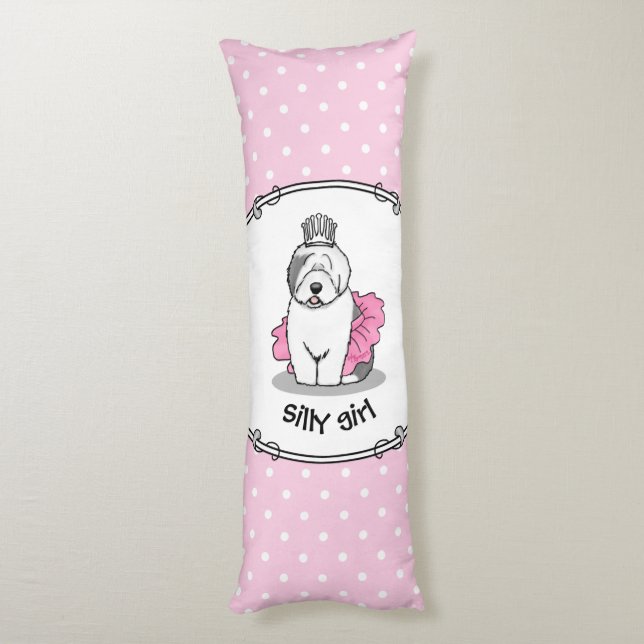 Cute Ballet Princess Old English Sheepdog Grey 1 Body Cushion (Back (Vertical))