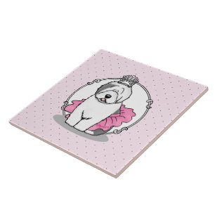 Cute Ballet Princess Old English Sheepdog Grey 1 Ceramic Tile