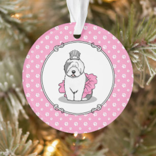Cute Ballet Princess Old English Sheepdog Grey 1 Ornament