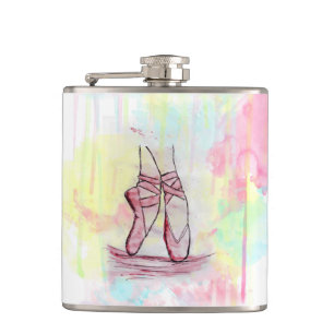 Cute Ballet shoes sketch Watercolor hand drawn Hip Flask