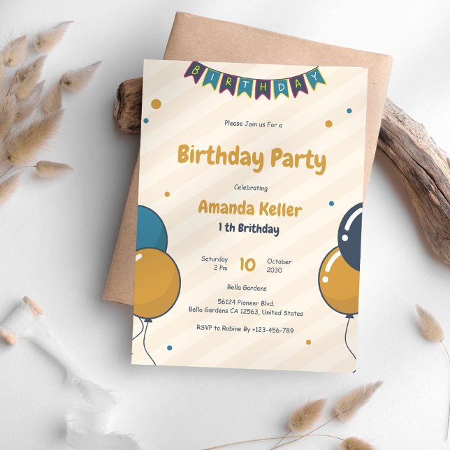 Cute Balloon 1st Birthday Invitation (Creator Uploaded)
