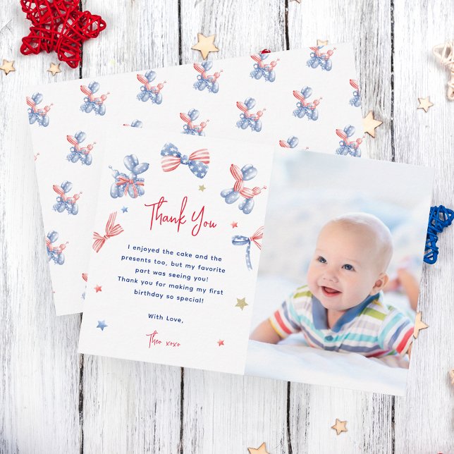 Cute Balloon 1st Birthday Photo Thank You Card (Creator Uploaded)