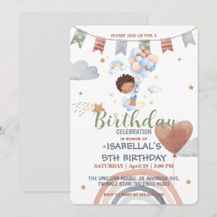 Cute Balloon African american boys Birthday party Invitation