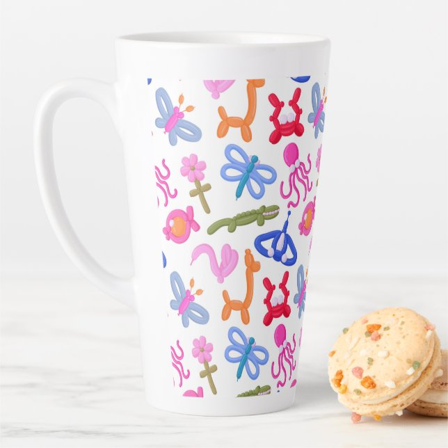 Cute Balloon Animals Colourful Kids Pattern Latte Mug (In Situ)