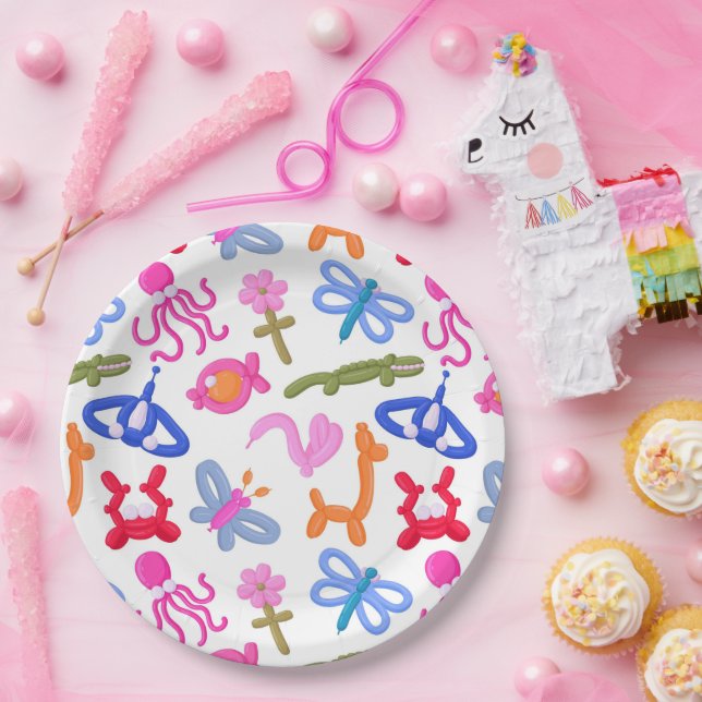 Cute Balloon Animals Colourful Kids Pattern Paper Plate (Party)