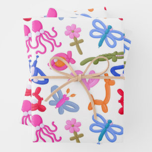 Cute Balloon Animals Colourful Kids Pattern Wrapping Paper Sheet
