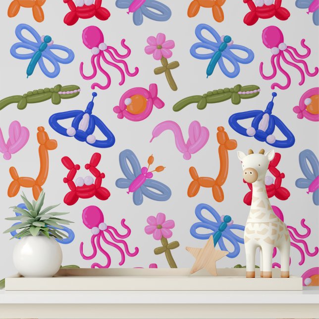 Cute Balloon Animals Colourful Modern Kids Pattern Wallpaper (Creator Uploaded)