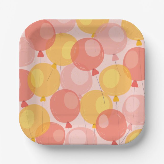 Cute Balloon Birthday Paper Plates (Front)
