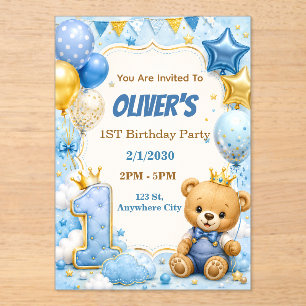Cute Balloon First Birthday Party Invite Acrylic Invitations