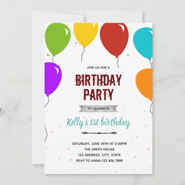 Cute balloon theme shower birthday invitation (Front)