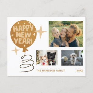 Cute Balloon Three Photos New Year Postcard