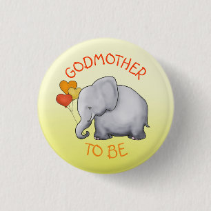 Cute Balloons Elephant Baby Shower Godmother-To-Be 3 Cm Round Badge