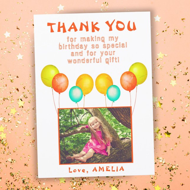 Cute Balloons Kids Photo Birthday Thank You Card (Creator Uploaded)