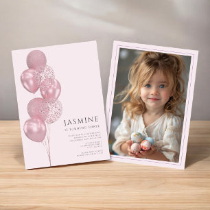 cute balloons  photo birthday  invitation