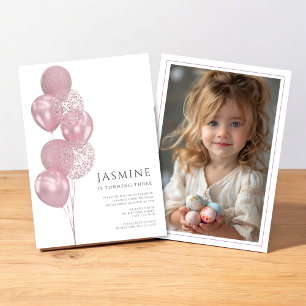 cute balloons photo birthday invitation
