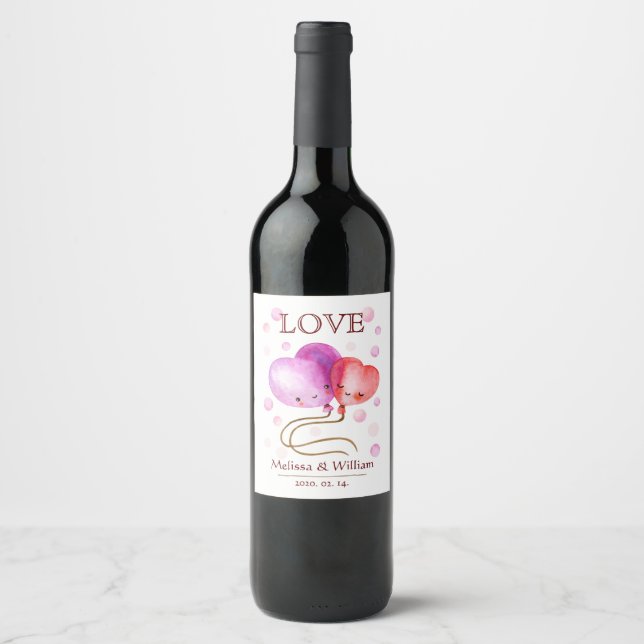 Cute Balloons Valentine's Day / Wedding Monogram Wine Label (Front)