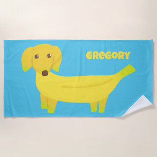 Cute Banana Dog Personalised Beach Towel