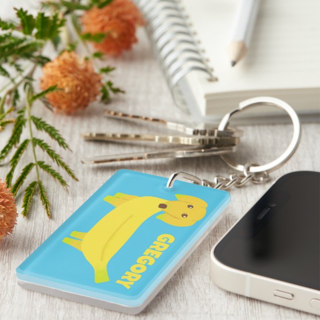 Cute Banana Dog Personalised Key Ring (Front Right)